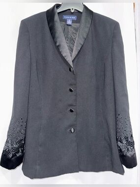 Preston & York Black Tuxedo Blazer Satin Shawl Collar 16